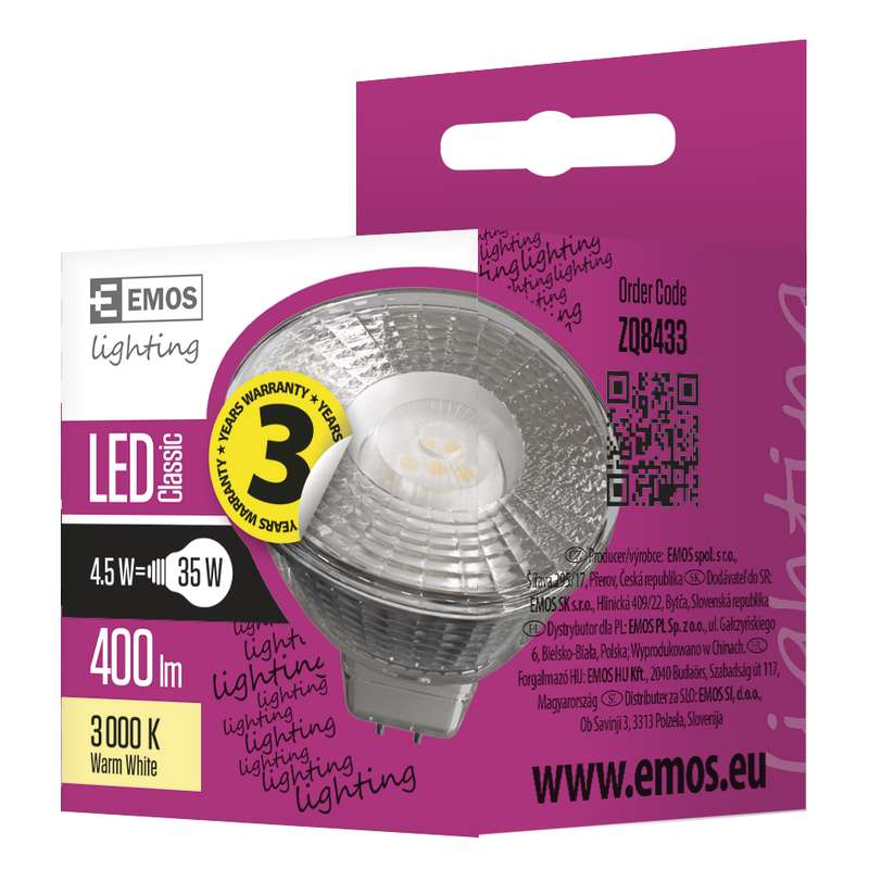 EMOS ZQ8433 LED CLASSIC MR16 4,5W GU5.3 WW