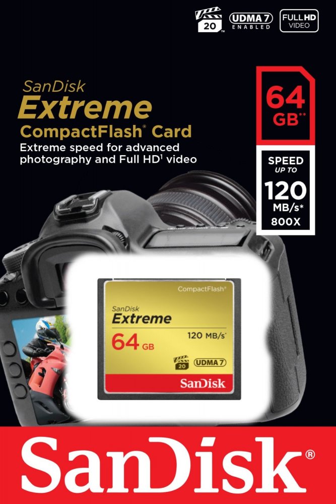 SANDISK EXTREME CF 64 GB 120 MB/S ZAPIS 85 MB/S SDCFXSB-064G-G46