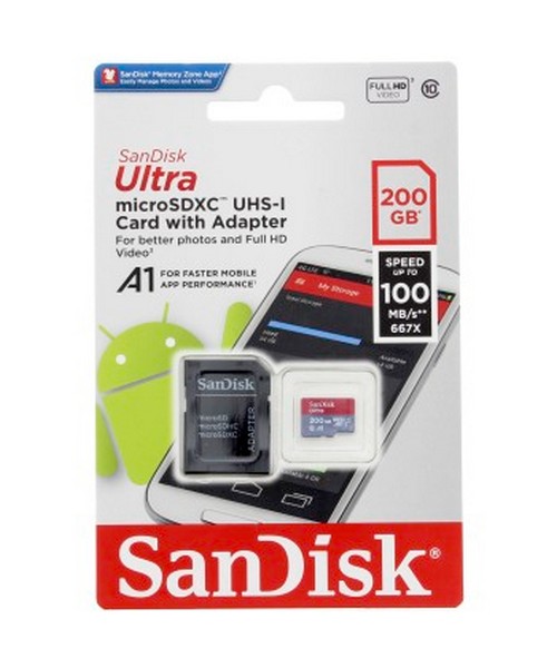 SANDISK ULTRA MICROSDXC 200 GB 100 MB/S A1 CLASS 10 UHS-I, ANDROID, ADAPTER NAHRADA SDSQUAR-200G-GN6 posledný kus