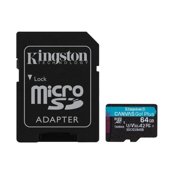 KINGSTON 64GB MICROSDXC CANVAS GO PLUS A2 U3 V30 170MB/S + ADAPTER, SDCG3/64GB