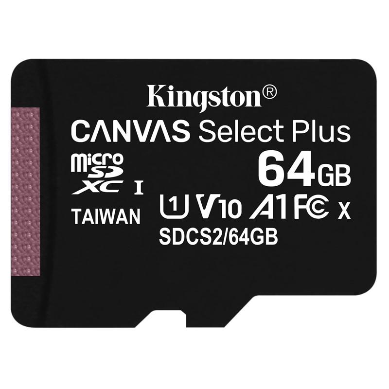KINGSTON 64GB MICROSDXC CANVAS SELECT PLUS A1 CL10 100MB/S BEZ ADAPTERU, SDCS2/64GBSP