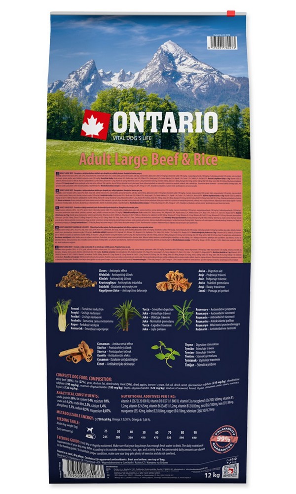 ONTARIO DOG ADULT LARGE BEEF AND RICE (12KG)