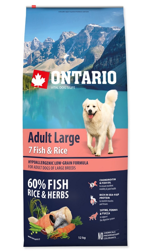 ONTARIO DOG ADULT LARGE 7 FISH AND RICE (12KG) + darček DEMI VANKUS PRE PSA 95 X 55 CM