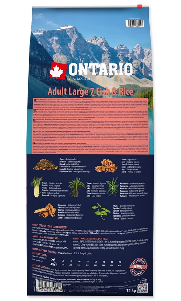ONTARIO DOG ADULT LARGE 7 FISH AND RICE (12KG)
