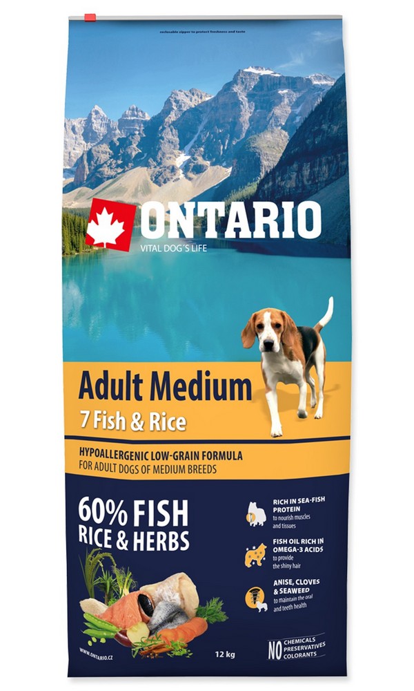 ONTARIO DOG ADULT MEDIUM 7 FISH AND RICE (12KG) posledný kus