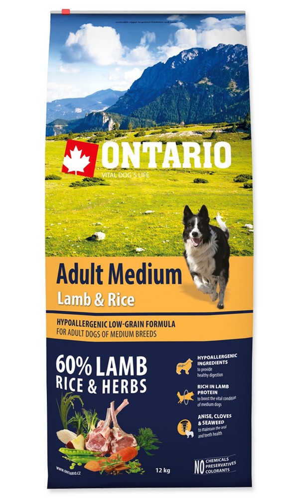 ONTARIO DOG ADULT MEDIUM LAMB AND RICE (12KG)