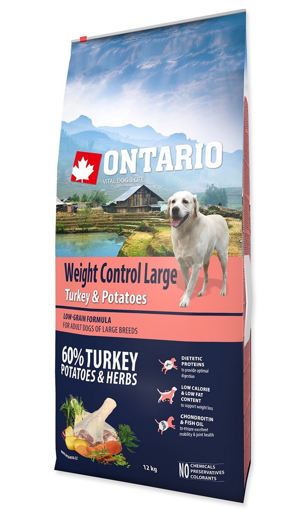 ONTARIO DOG LARGE WEIGHT CONTROL TURKEY AND POTATOES AND HERBS (12KG) posledný kus