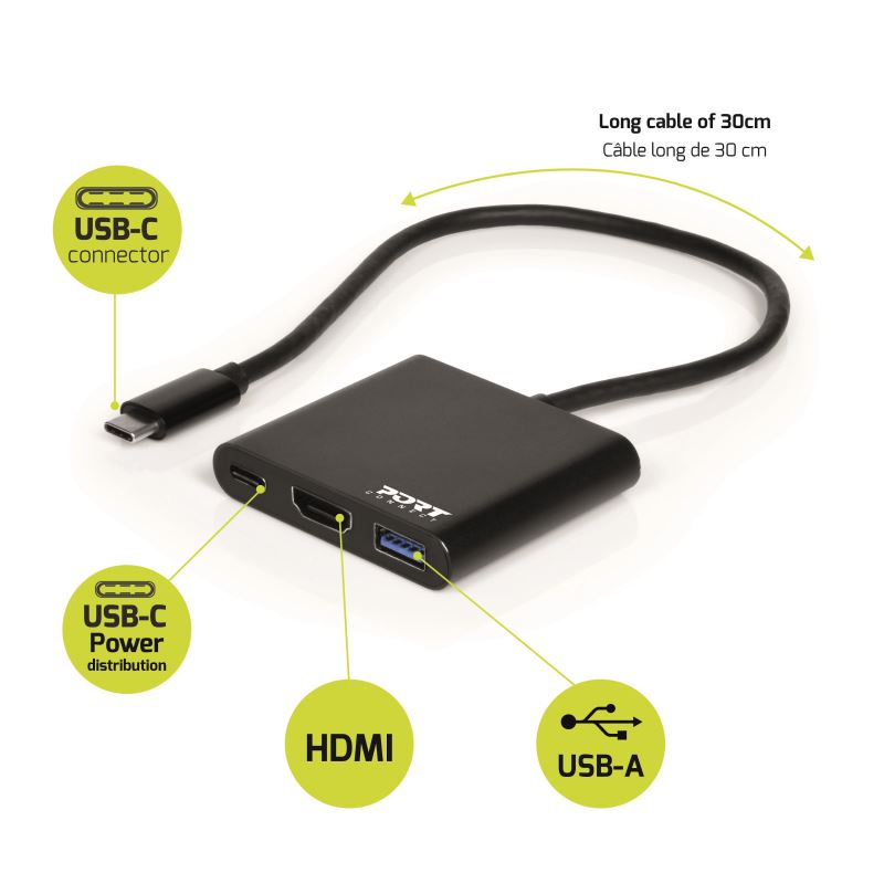 PORT CONNECT USB-C HUB, HDMI 1X 4K + USB-A + USB-C, CIERNY