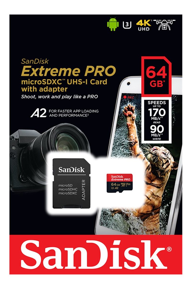 SANDISK EXTREME PRO MICROSDXC 64GB 170MB/S + ADAPTER SDSQXCY-064G-GN6MA
