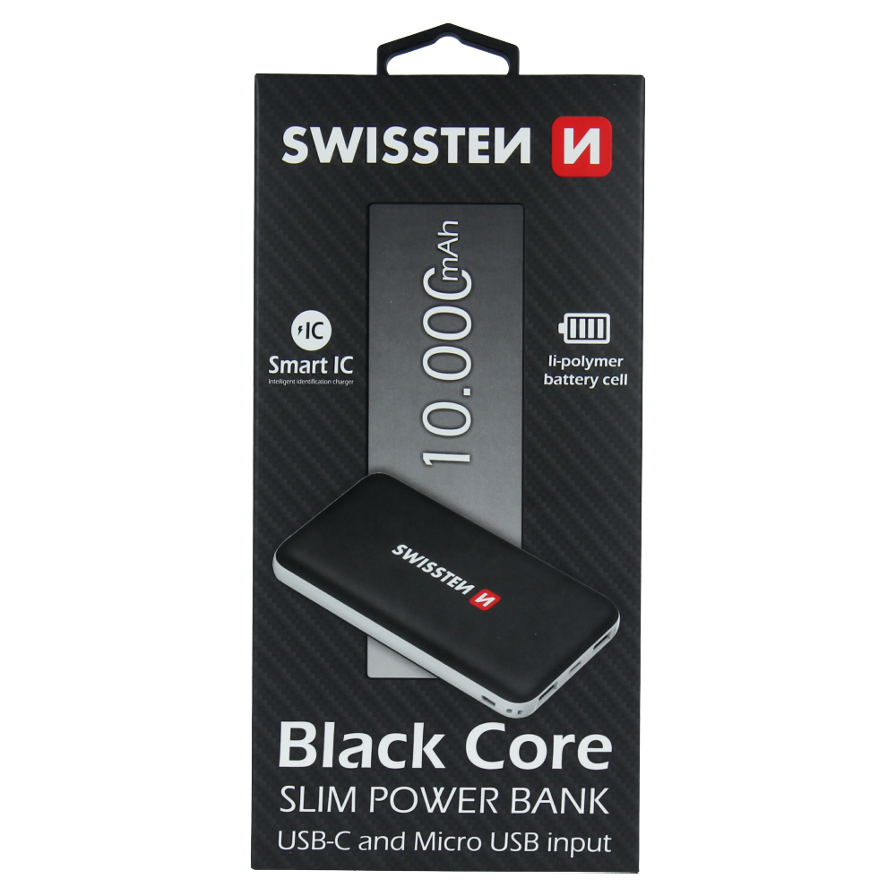 SWISSTEN BLACK CORE POWER BANK 10000 MAH USB-C INPUT