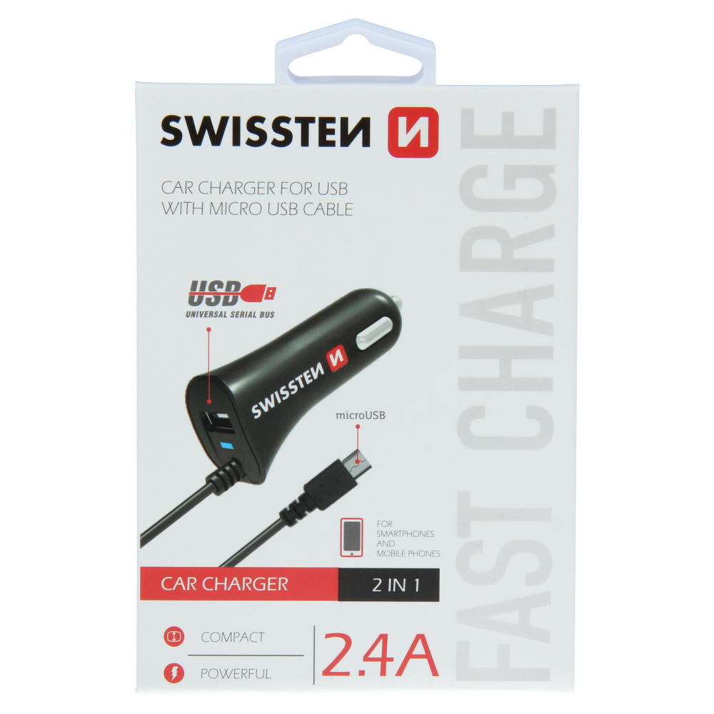 SWISSTEN CL AUTONABIJACKA MICRO USB A USB 2,4A POWER